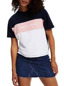 Camiseta Tommy Jeans Stripe Logo Cropped Mujer