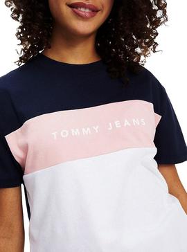 Camiseta Tommy Jeans Stripe Logo Cropped Mujer