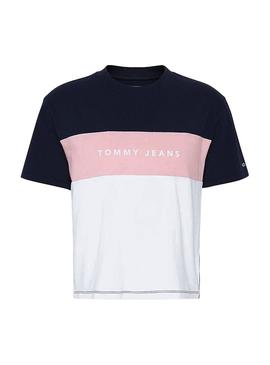 Camiseta Tommy Jeans Stripe Logo Cropped Mujer