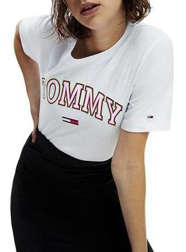 Camiseta Tommy Jeans Neon Collegiate Blanco Mujer