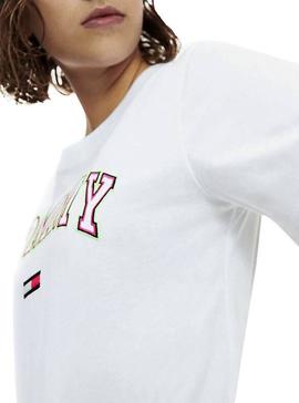 Camiseta Tommy Jeans Neon Collegiate Blanco Mujer