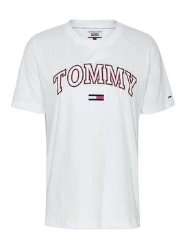 Camiseta Tommy Jeans Neon Collegiate Blanco Mujer