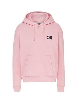 Sudadera Tommy Jeans Badge Hoodie Rosa Mujer