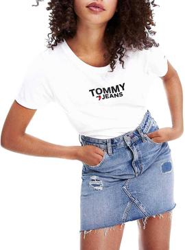 Camiseta Tommy Jeans Corp Heart Logo Blanco Mujer