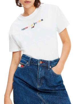 Camiseta Tommy Jeans Cropped Logo Blanco Mujer