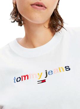 Camiseta Tommy Jeans Cropped Logo Blanco Mujer