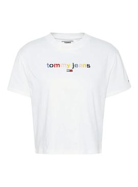 Camiseta Tommy Jeans Cropped Logo Blanco Mujer