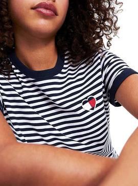 Camiseta Tommy Jeans Stripe Heart Para Mujer