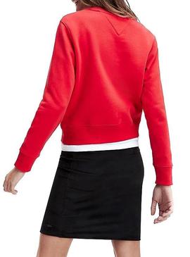 Sudadera Tommy Jeans Flag Crew Rojo Para Mujer