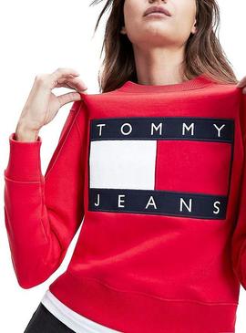 Sudadera Tommy Jeans Flag Crew Rojo Para Mujer