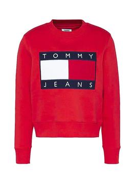 Sudadera Tommy Jeans Flag Crew Rojo Para Mujer