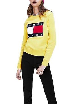 Sudadera Tommy Jeans Flag Crew Amarillo Mujer