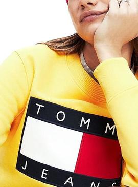 Sudadera Tommy Jeans Flag Crew Amarillo Mujer