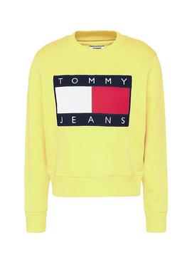 Sudadera Tommy Jeans Flag Crew Amarillo Mujer