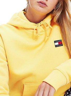 Sudadera Tommy Jeans Badge Hoodie Amarillo Mujer