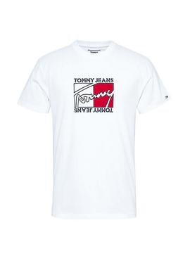 Camiseta Tomy Jeans Flag Script Blanco Para Hombre