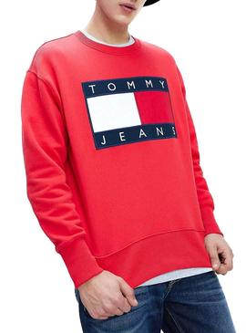 Sudadera Tommy Jeans Flag Rojo Para Hombre