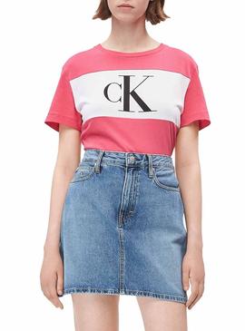 Camiseta Calvin Klein Blocking Monogram Rosa Mujer