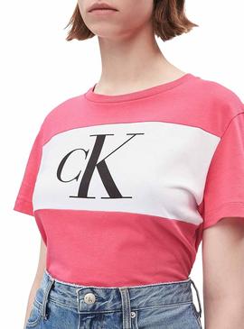 Camiseta Calvin Klein Blocking Monogram Rosa Mujer