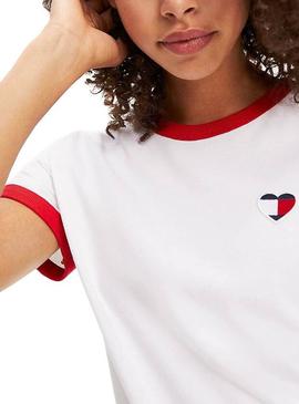 Camiseta Tommy Jeans Ringer Heart Blanco Mujer