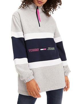 Sudadera Tommy Jeans Colorblock Mock Gris Mujer