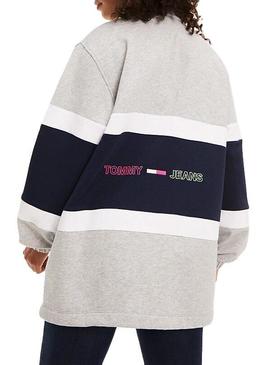 Sudadera Tommy Jeans Colorblock Mock Gris Mujer