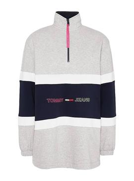 Sudadera Tommy Jeans Colorblock Mock Gris Mujer