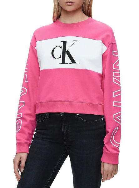 compensar crisis Burlas Sudadera Calvin Klein Blocking Logo Rosa Mujer