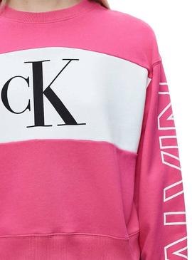 Sudadera Calvin Klein Blocking Logo Rosa Mujer