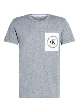 Camiseta Calvin Klein Round Logo PCKT Gris Hombre