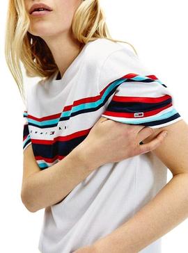 Camiseta Tommy Jeans Stripe Logo Blanco Mujer