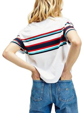 Camiseta Tommy Jeans Stripe Logo Blanco Mujer