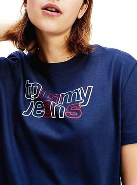 Camiseta Tommy Jeans Outline Azul Mujer