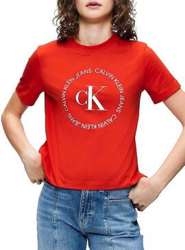 Camiseta Calvin Klein Jeans Round Logo Rojo Mujer