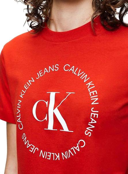 Camiseta Calvin Klein Jeans Round Logo Rojo Mujer