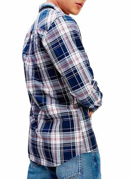 Camisa Tommy Jeans Essential Check Azul Hombre