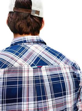Camisa Tommy Jeans Essential Check Azul Hombre