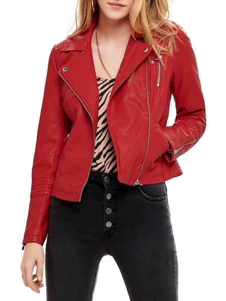 Cazadora Only Biker Rojo Mujer