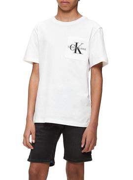 Camiseta Calvin Klein Monogram Pocket Blanco Niño
