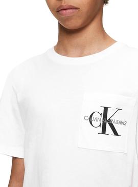 Camiseta Calvin Klein Monogram Pocket Blanco Niño