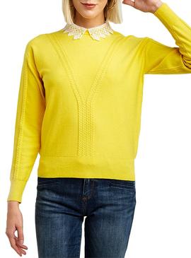 Jersey Naf Naf Cuello Guipur Amarillo Mujer