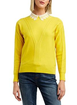 Jersey Naf Naf Cuello Guipur Amarillo Mujer