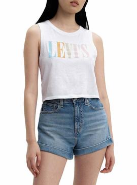 Camiseta Levis Graphic Serif Crop Blanco Mujer