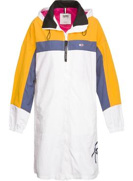 Parka Tommy Jeans Long Color Block Blanco Mujer