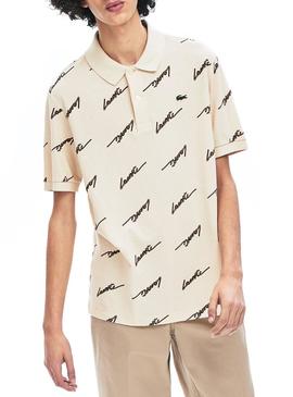 Polo Lacoste Live Logos Beige Para Hombre