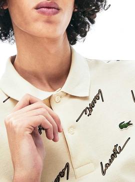 Polo Lacoste Live Logos Beige Para Hombre