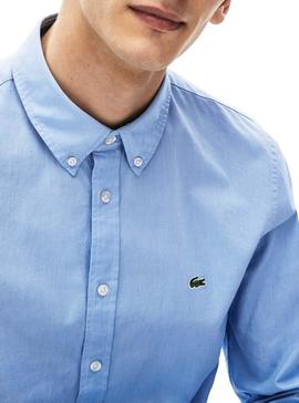 Camisa Lacoste Oxford Slim Azul Para Hombre