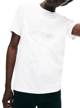 Camiseta Lacoste Bordado Beige Para Hombre