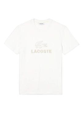 Camiseta Lacoste Bordado Beige Para Hombre