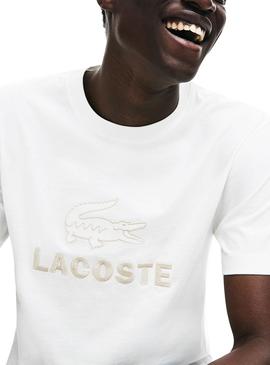 Camiseta Lacoste Bordado Beige Para Hombre